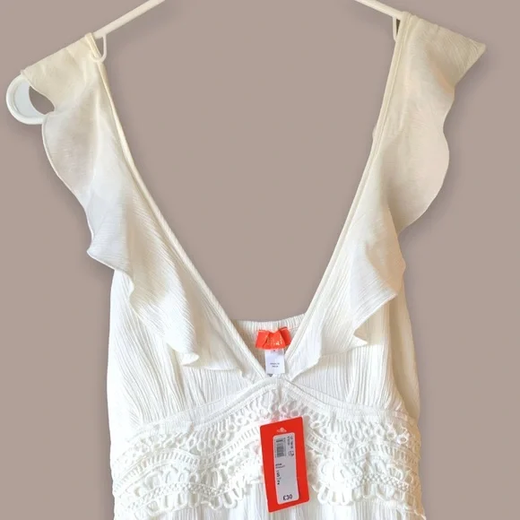 NWT Resort River Island White Dress With Ruffle Straps and A Cross Body Back - Picture 3 of 13